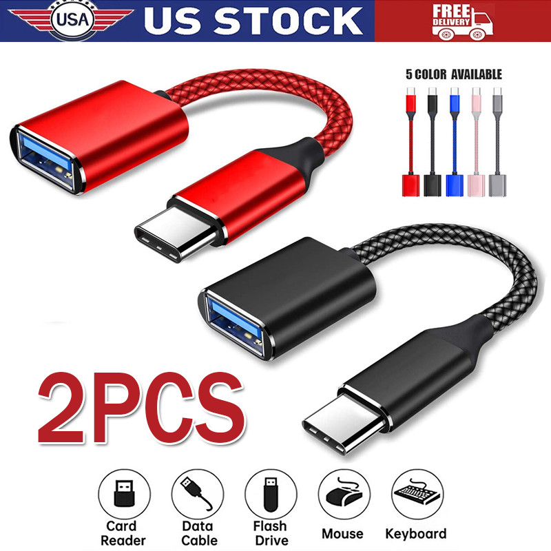 2pcs USB-C Type C Male to USB 3.0 Type A Female OTG Adapter Converter Cable Cord