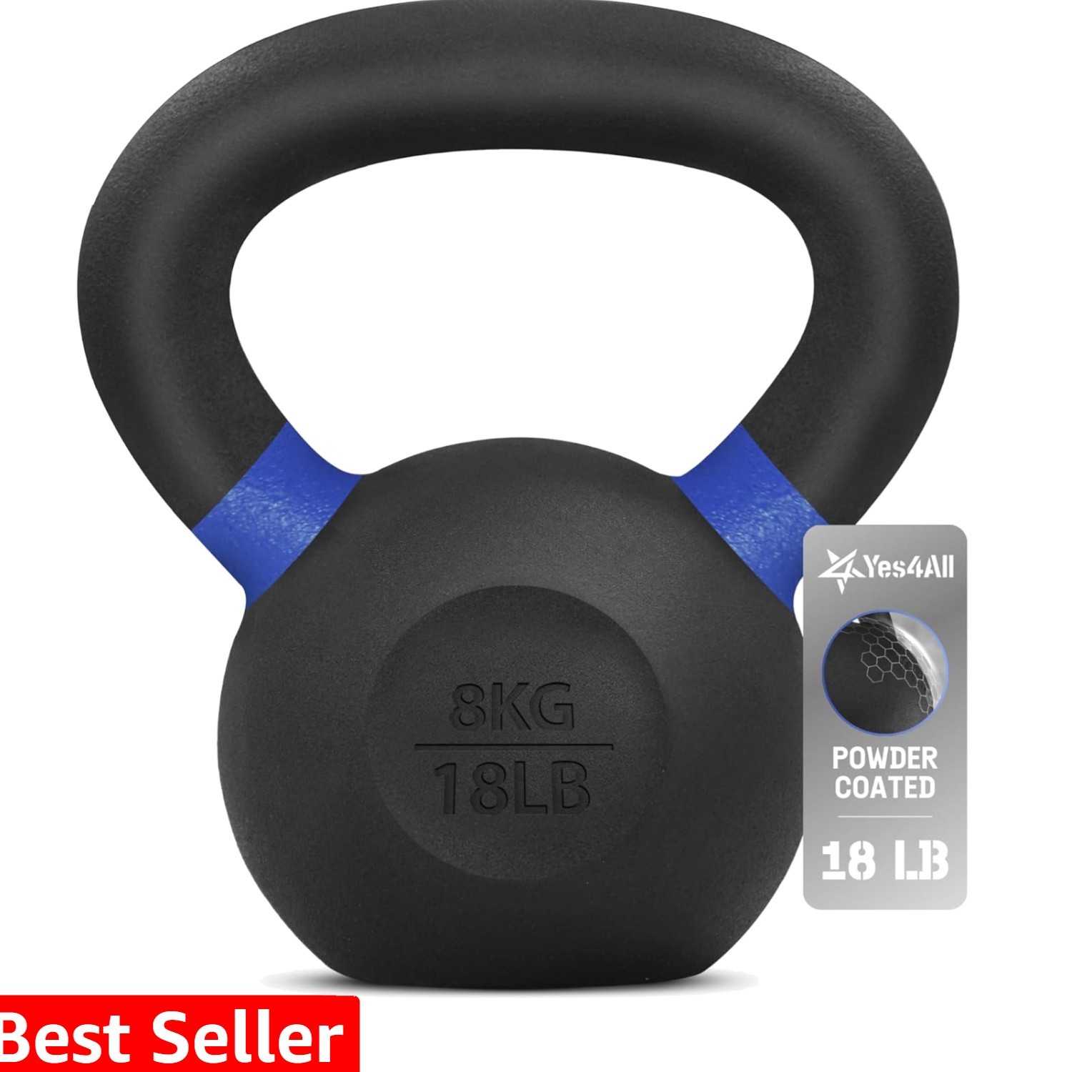 Powder Coated Kettlebell, Cast Iron Core Kettlebells with Non-Slip Handle & F...