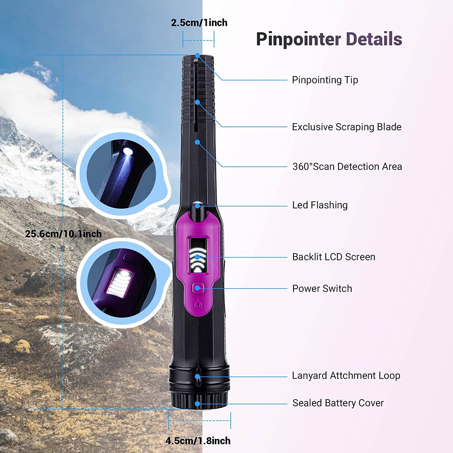 Metal Detector Pinpointer Waterproof Handheld Pin Pointer Search Finder Probe