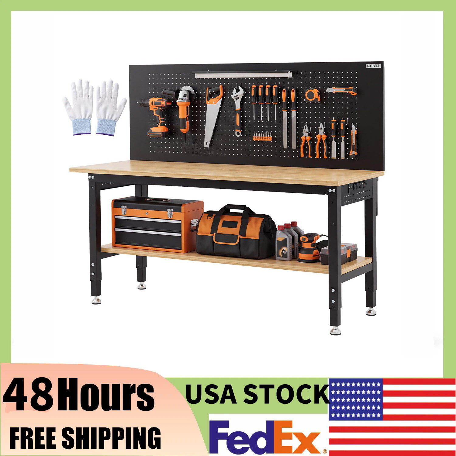 68" Workbench Adjustable Height ,2000 Lbs Garage Work Bench Table w/ETL Outlets