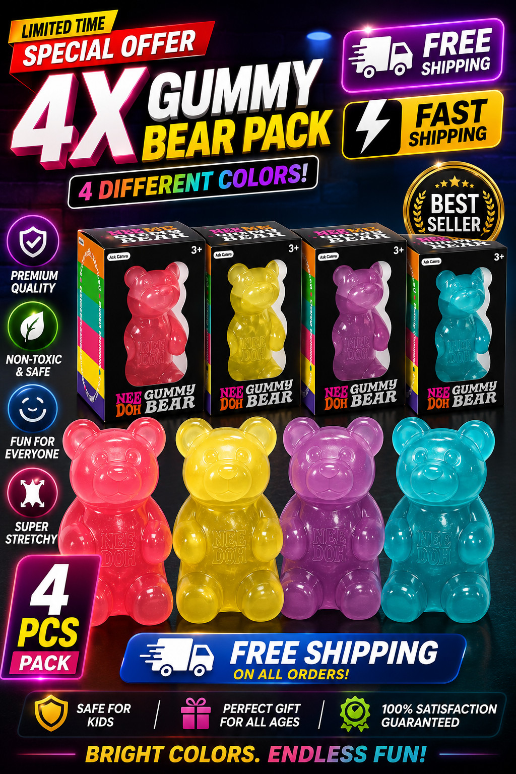 Gummy Bear Squishy Sensory Fidget Toy Blue