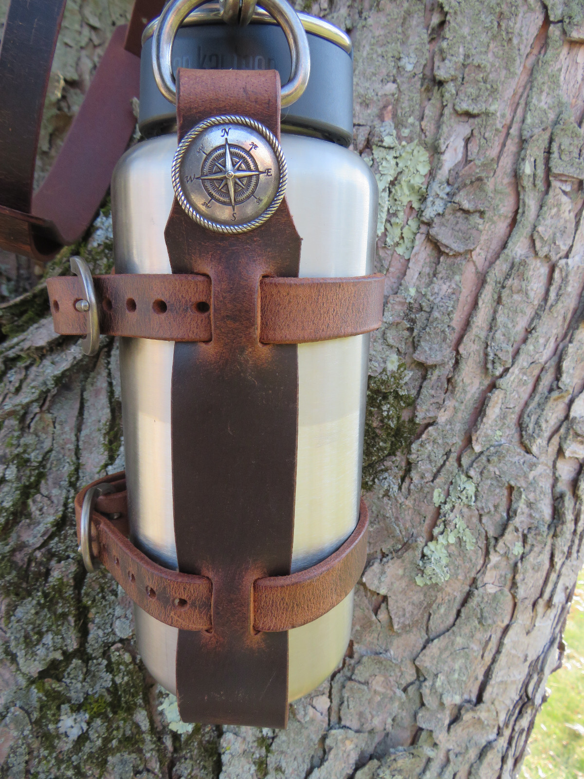 Full Grain leather water bottle holder, bottle carrier hand made adjustable