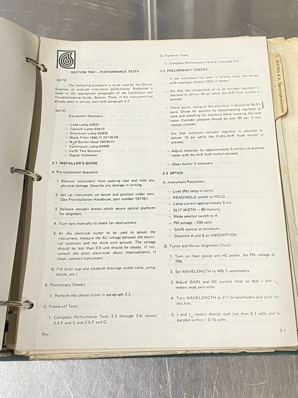 Instrumentation Lab 153 253 353 Spectrophotometer - Users Guide / Instruction