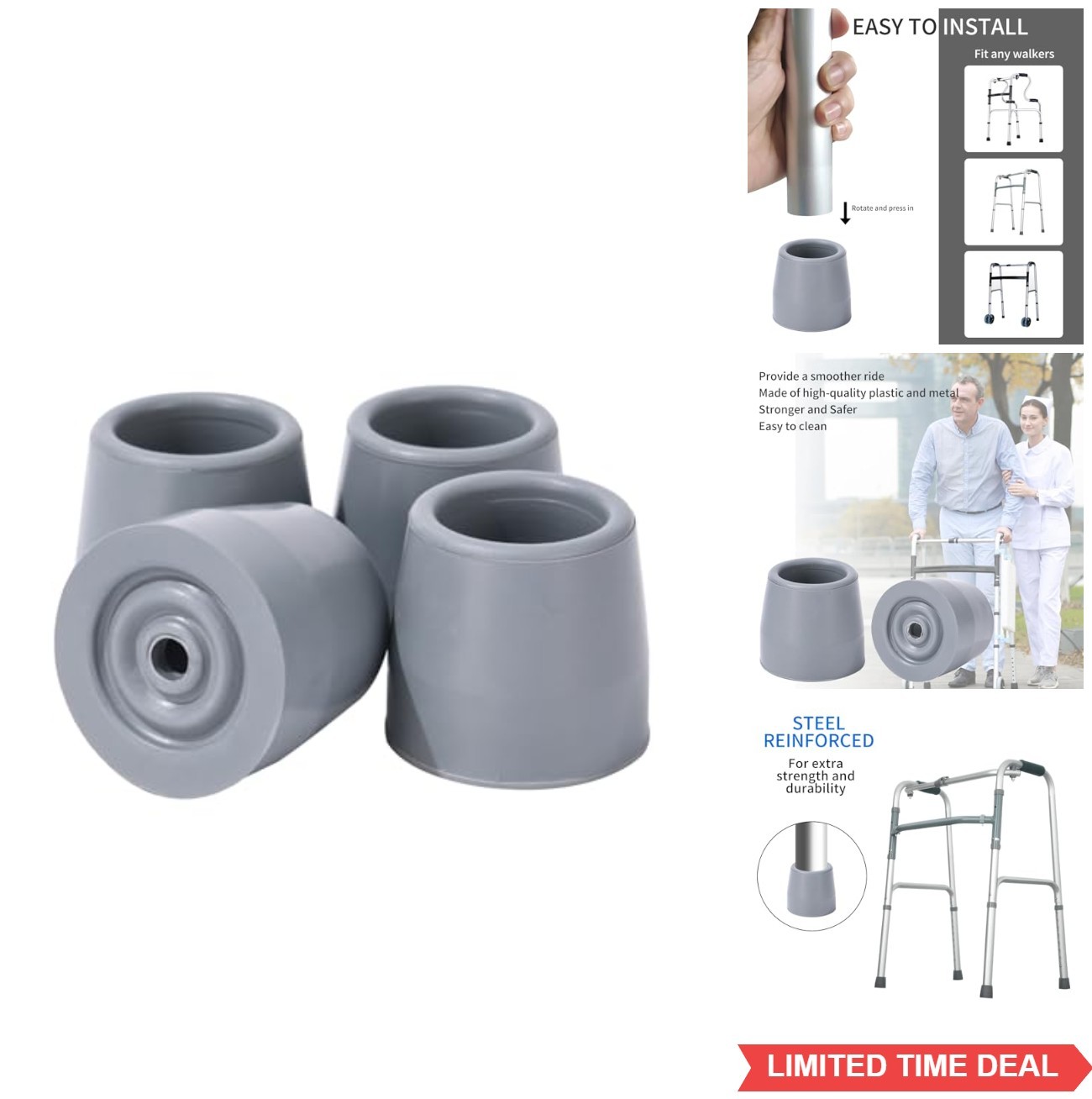 4 Pack 1 Inch Rubber Walker Tips Heavy Duty Replacement Skid Resistant Commode