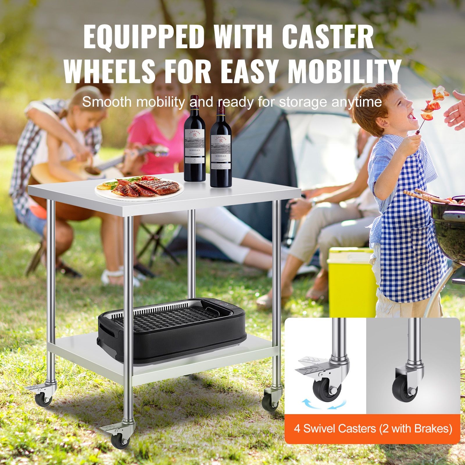 30x18x38in Stainless Steel Work Table with 3 Adjustable Levels