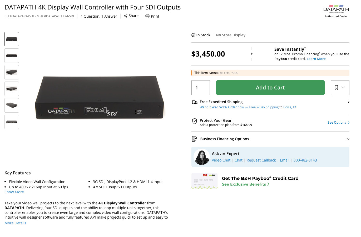 DATAPATH Fx4 SDI 4K Display Wall Controller with Four SDI Outputs