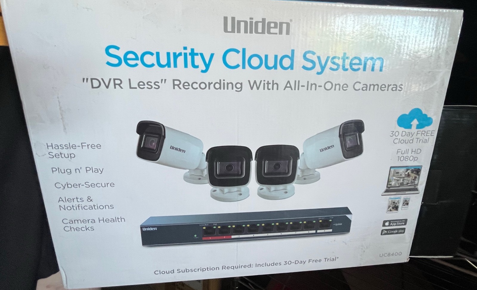 Uniden UC8400 Security Cloud System 4-Camera Full HD 1080p Wired PoE CCTV Kit