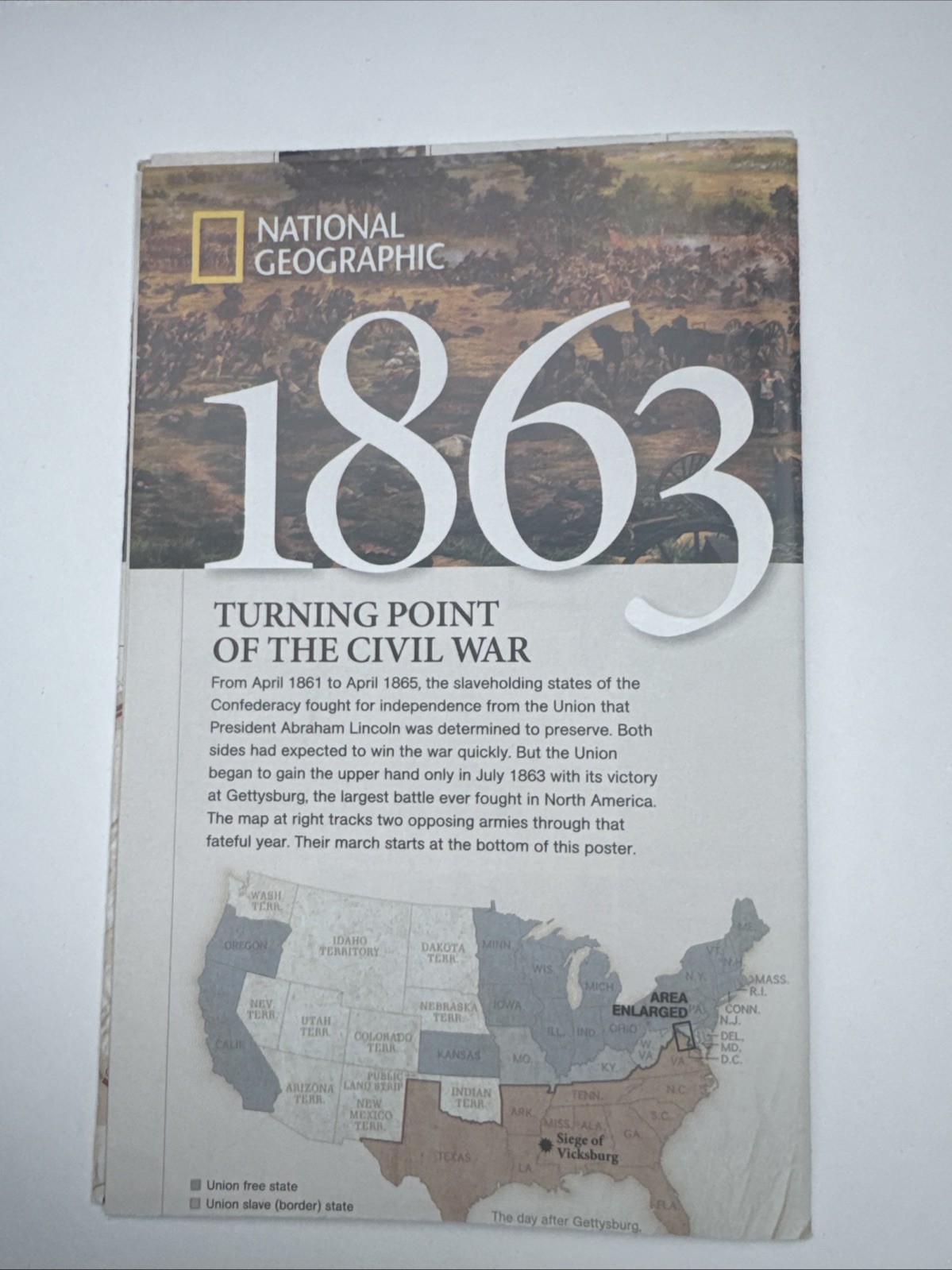 National Geographic Map 1863 Turning Point Of The Civil War 2012 SHIPS FREE Vtg