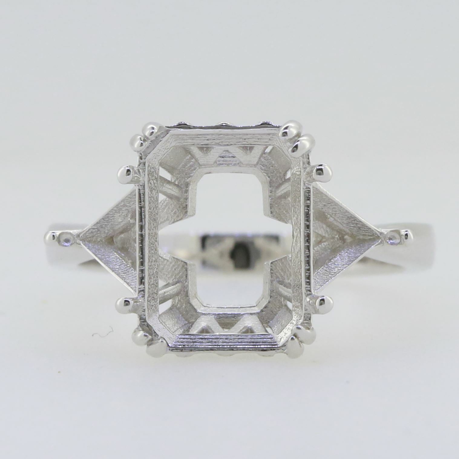 Sterling Silver Semi Mount Ring Setting Emerald OCT 12X9mm Tri 5x5mm
