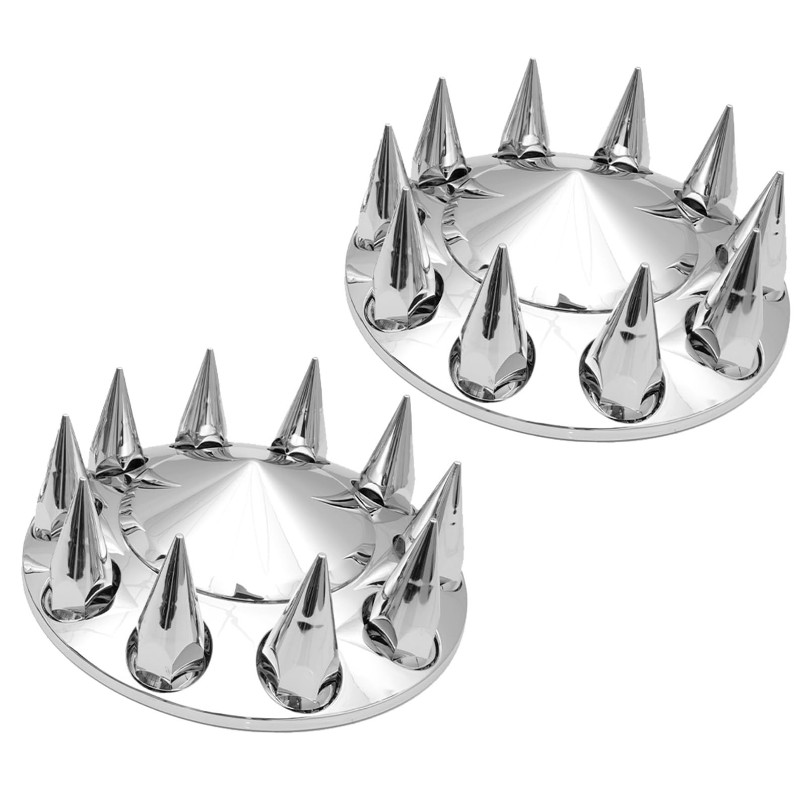 High Soar Chrome Front Hub Covers Set ABS with 33mm Spiked Thread-on Cone Lug...