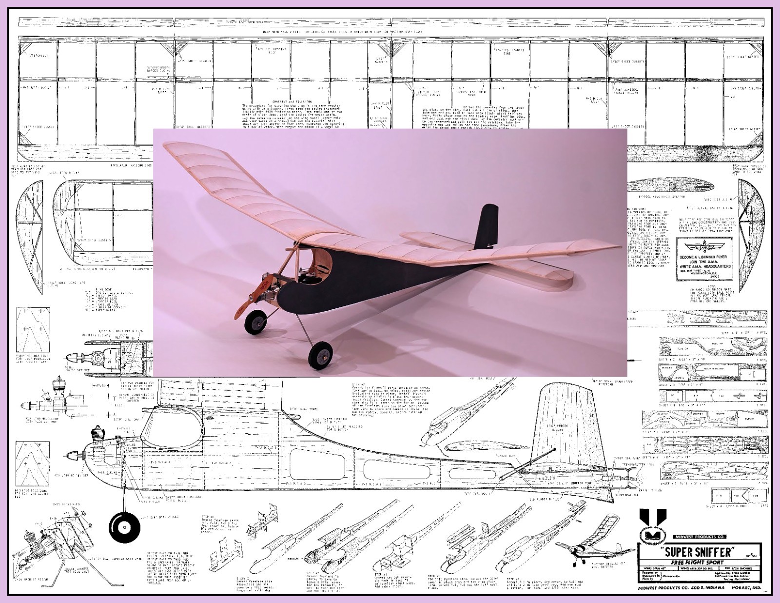 Midwest Model Airplane Plans (FF): Super Sniffer 48" Span 307si for ½A (1971)