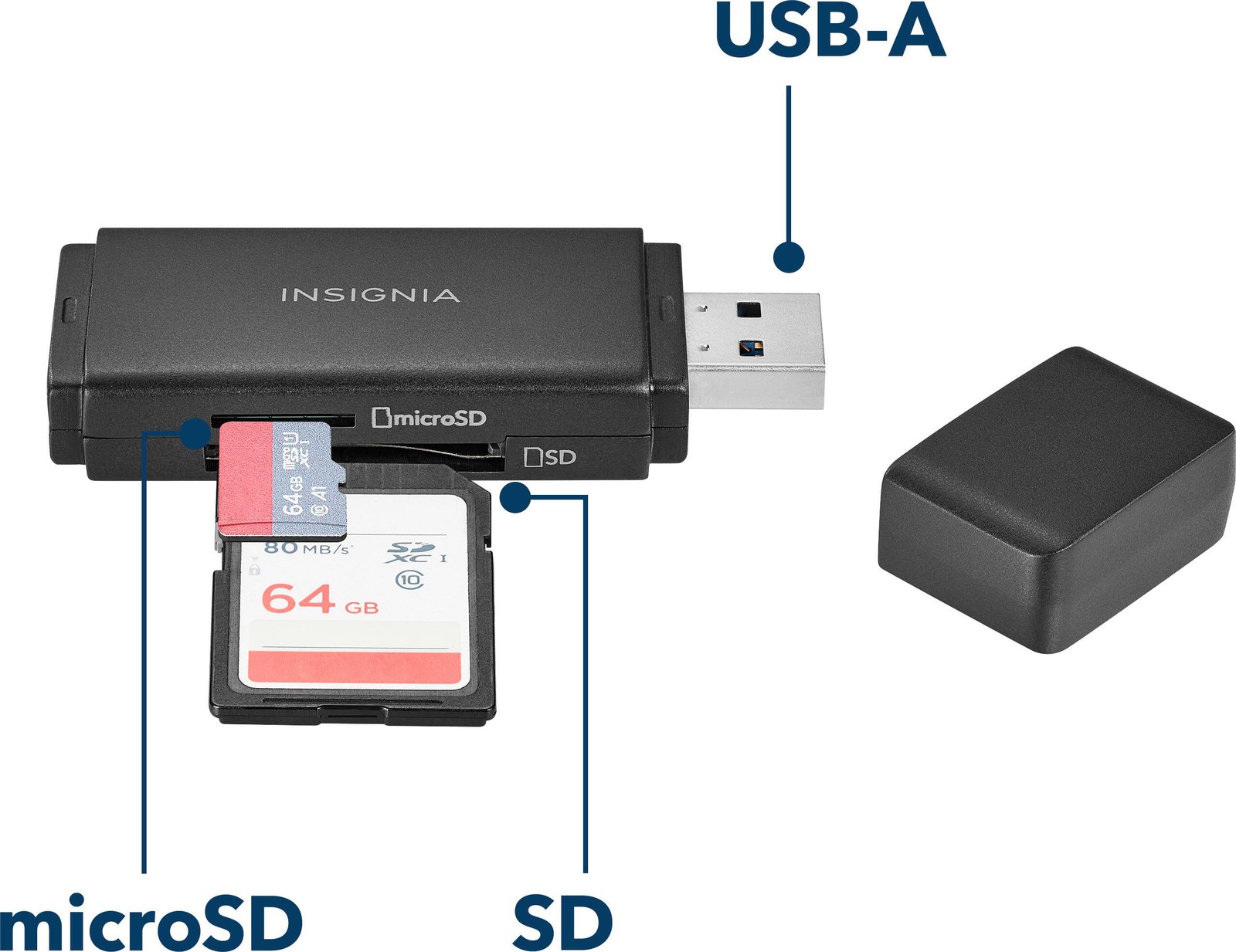 Insignia- USB 3.0 SD and microSD Memory Card Reader - Black