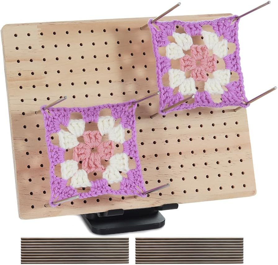 9.8 X7.7 Inches Crochet Blocking Board with Pegs, Wooden Blocking Boards for Gra