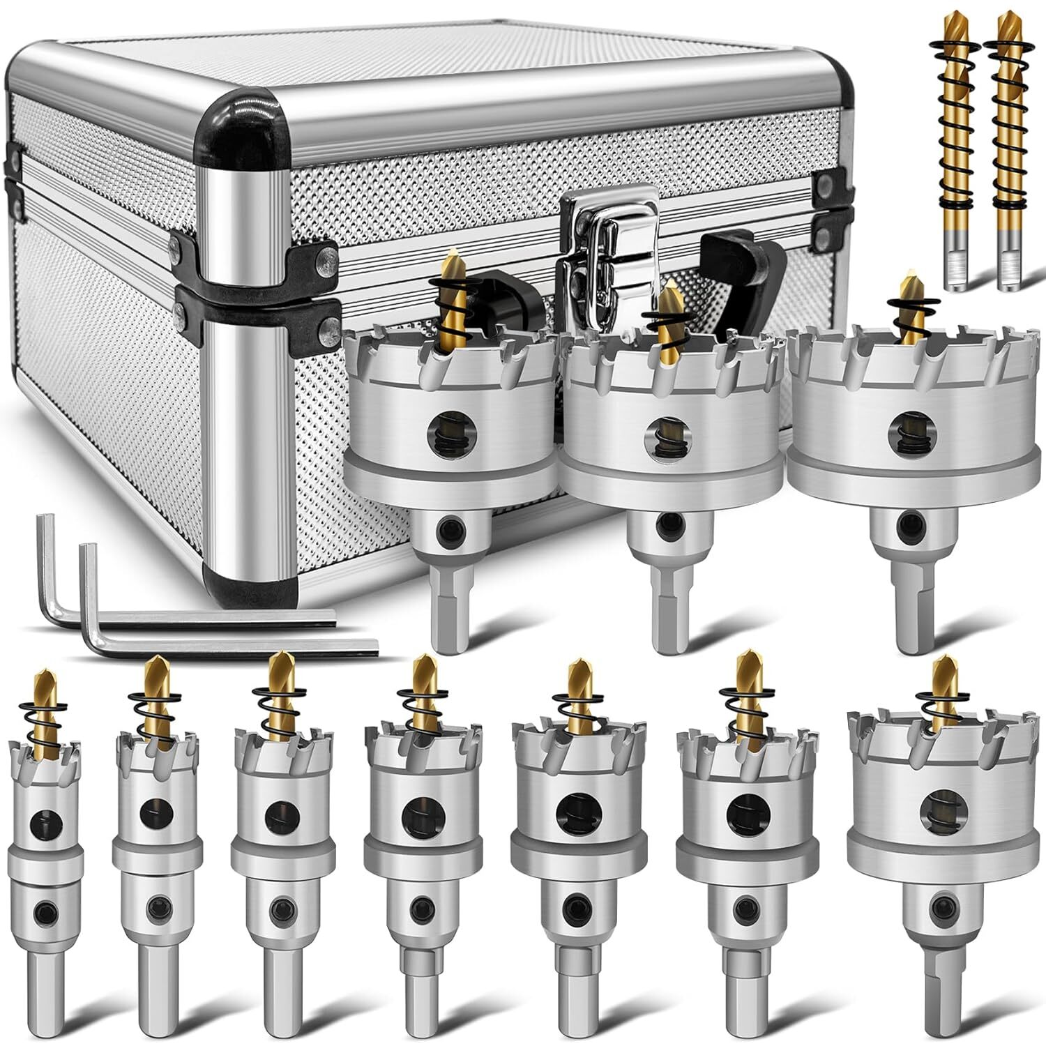 TCT 14 Pcs Carbide Hole Saw Kit For Hard Metal, Heavy Duty Carbide Tungsten Hole