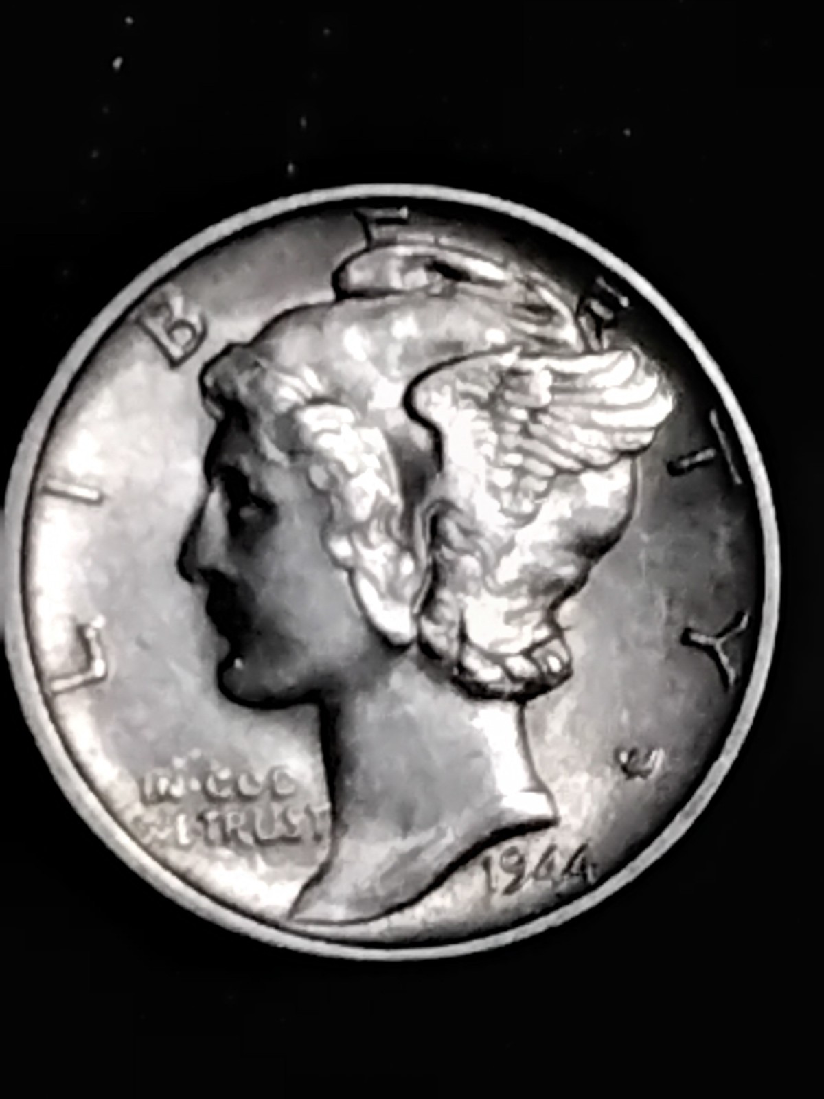 1944 S Mercury Dime Error "In Cod We Trust " Full Bands