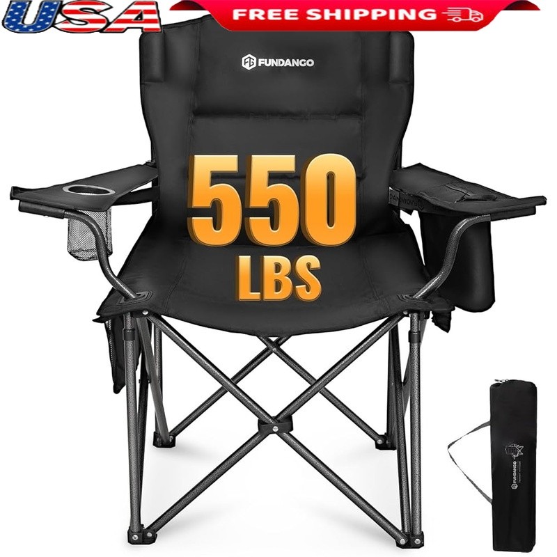 Oversized Camping Chair 550LBS Heavy Duty Adjustable Lumbar Support Portable New