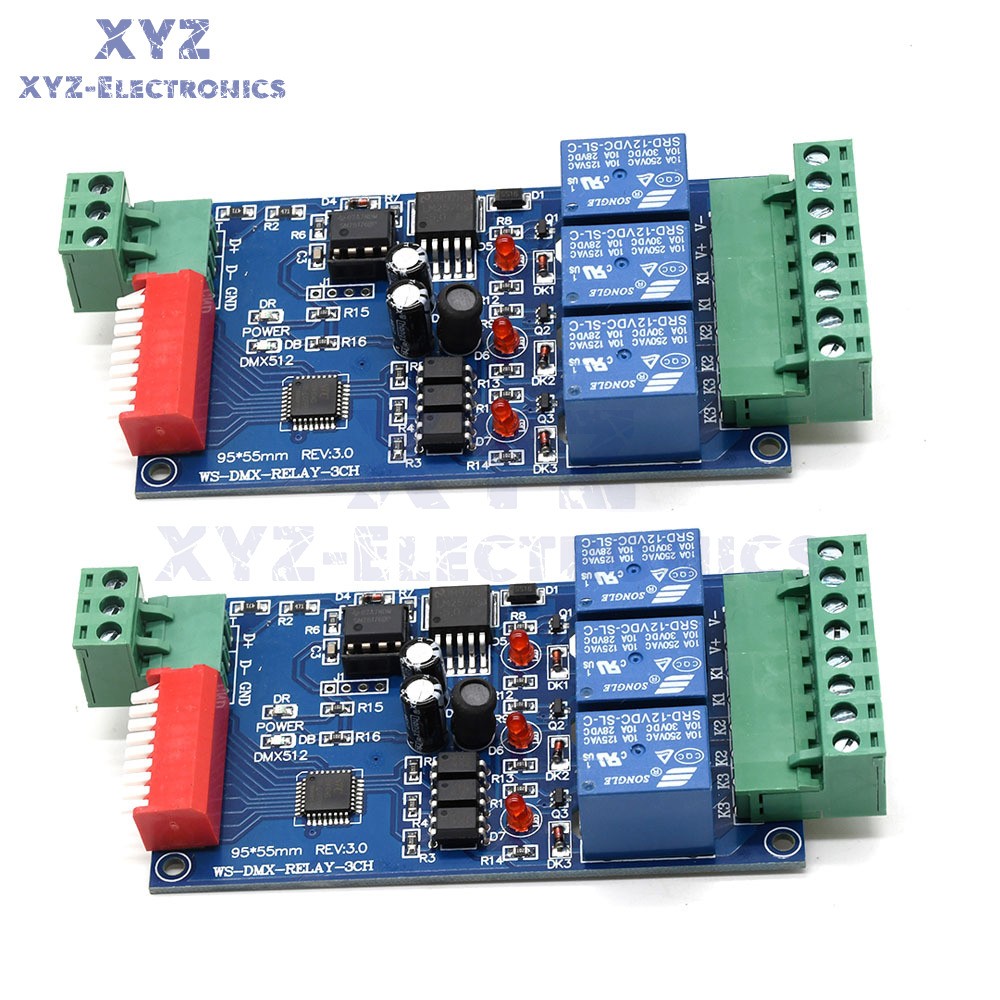 2PCS DMX512 5A 3-Channel Controlled Relay Switch Converter DMX Dimmer Relay