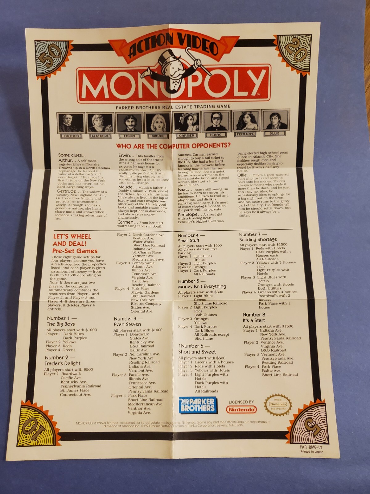 Monopoly Poster only Nintendo Gameboy Nintendo 1991  P-dmg-ly-usa