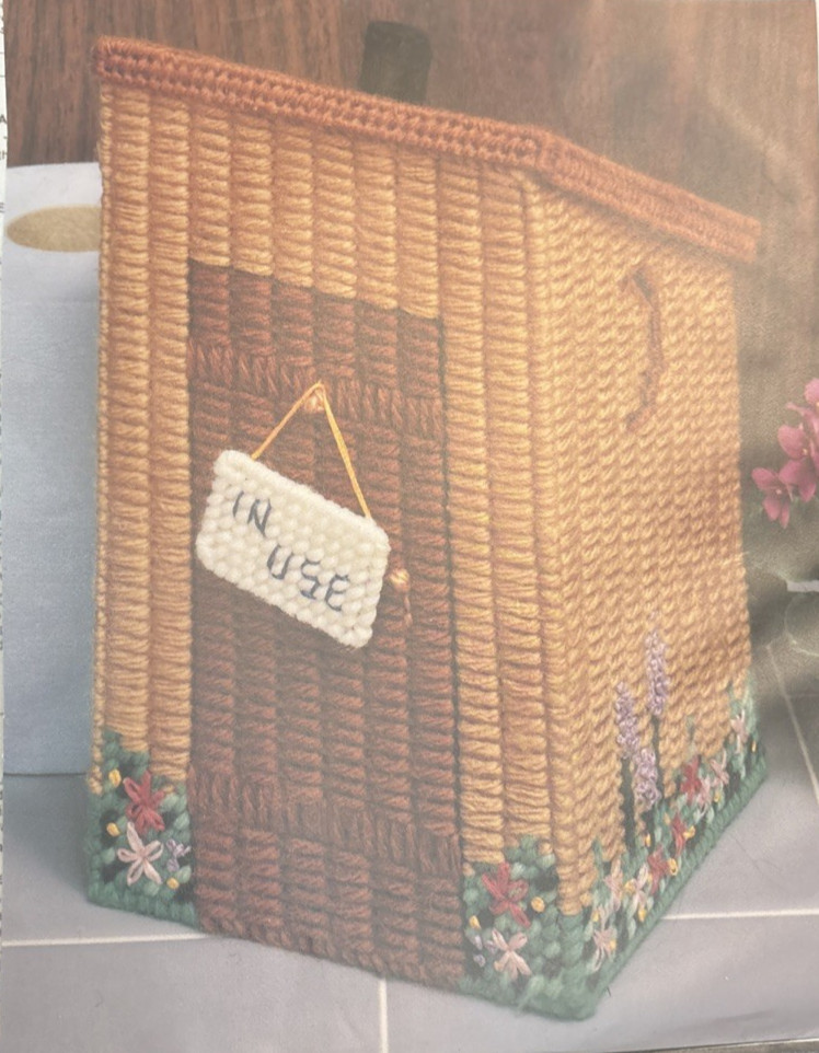 Vtg Rare Bucilla OUTHOUSE TISSUE BOX COVER Needlepoint 1991 Pattern