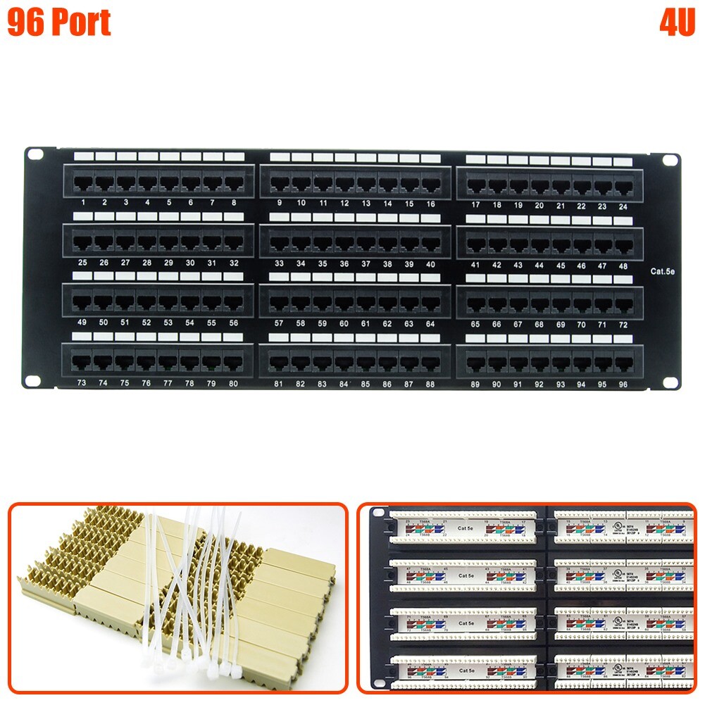 96 Port Cat5E RJ45 110 Patch Panel 4U 19" Rack Mount Network LAN Server Cabinet