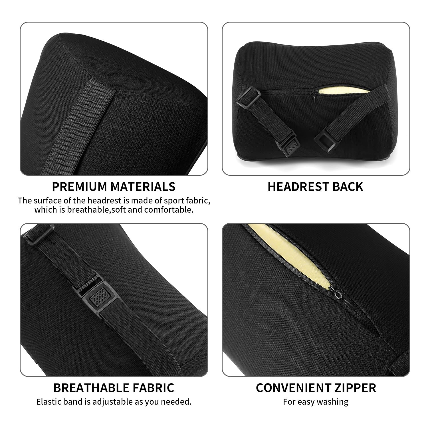 Car Headrest Pillow Soft Memory Foam Beige with Adjustable Strap - Neck Support