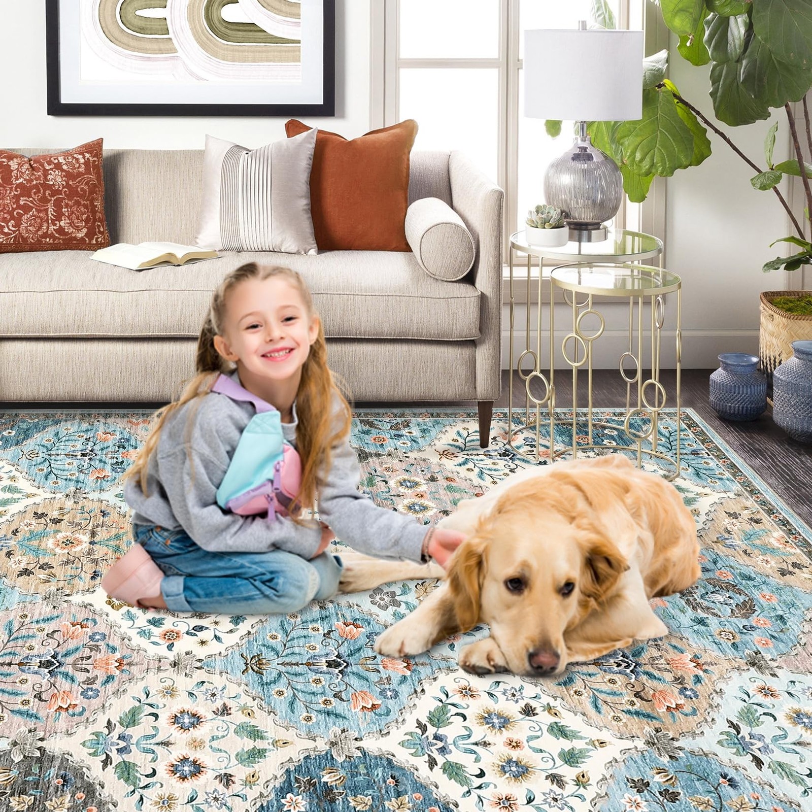 ROYHOME 9x12 Area Rug Large Machine Washable Rug for Living Room Moroccan Tre...
