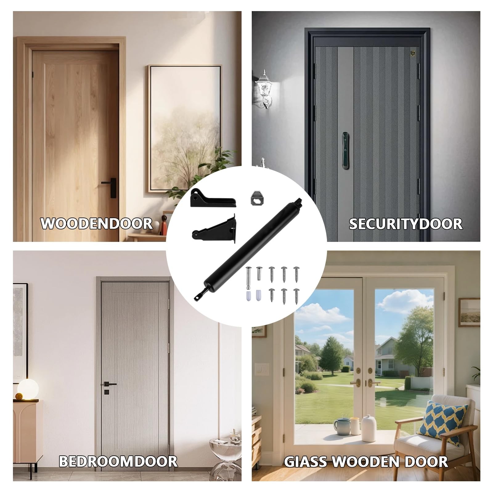 1 PCS Black Pneumatic Screen Storm Door Closer Bracket Adjustable Spring