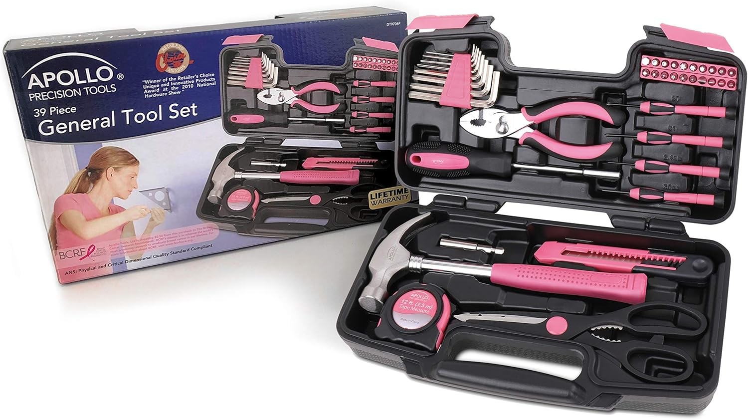 Apollo Tools Original 39 Piece General Household Tool Set in Toolbox Storage Cas