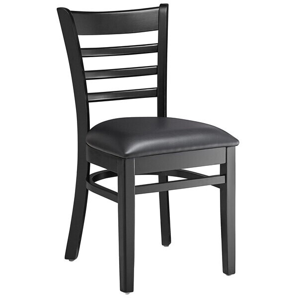 Black Wood Finish Ladder Back Restaurant Chair with Black Vinyl Seat