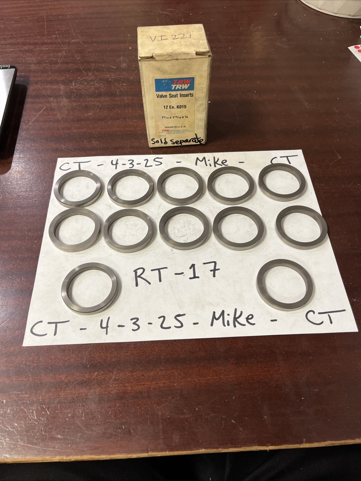 TRW Valve Seat Insert K015 (VI221) Sold Individually