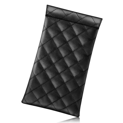 Eyeglasses Pouch with Cleaning Cloth, Portable Squeeze Top Vegan Black Lattice
