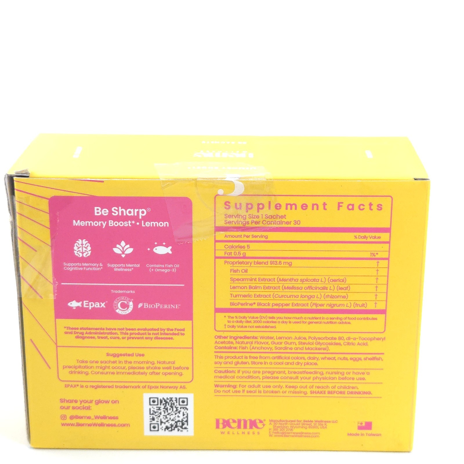 Beme Wellness Be Sharp Lemon Memory Boost 30 Sachets Liquid Supplement