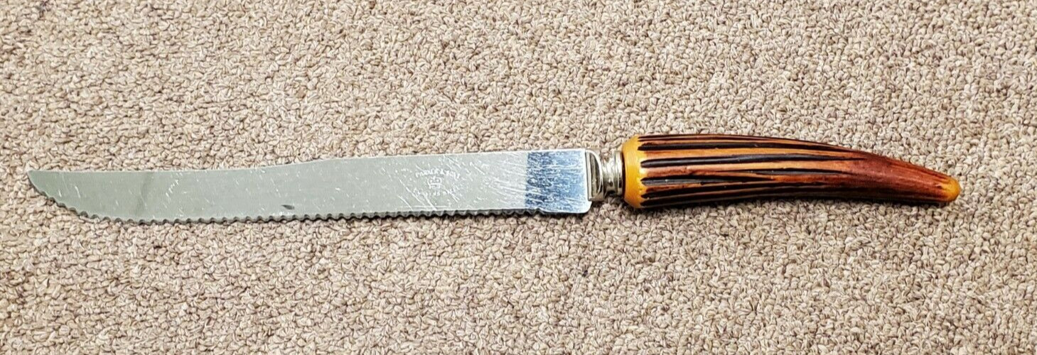 Vintage E Parker & Sons Sheffield England Stainless Knife Antler Horn handle 12"