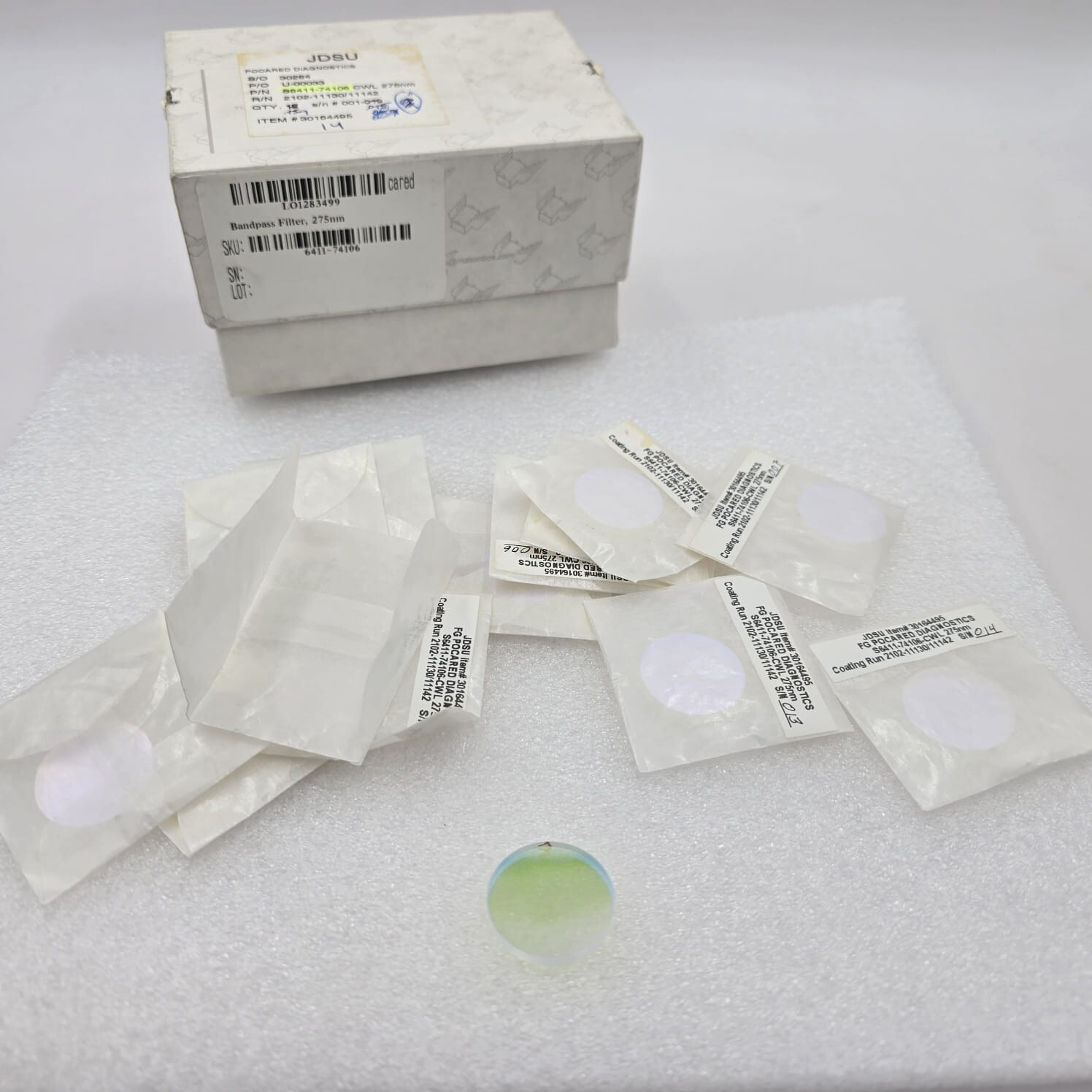 15 units  JDSU CWL 275nm Bandpass Filter apx 25mm dia.x 3mm