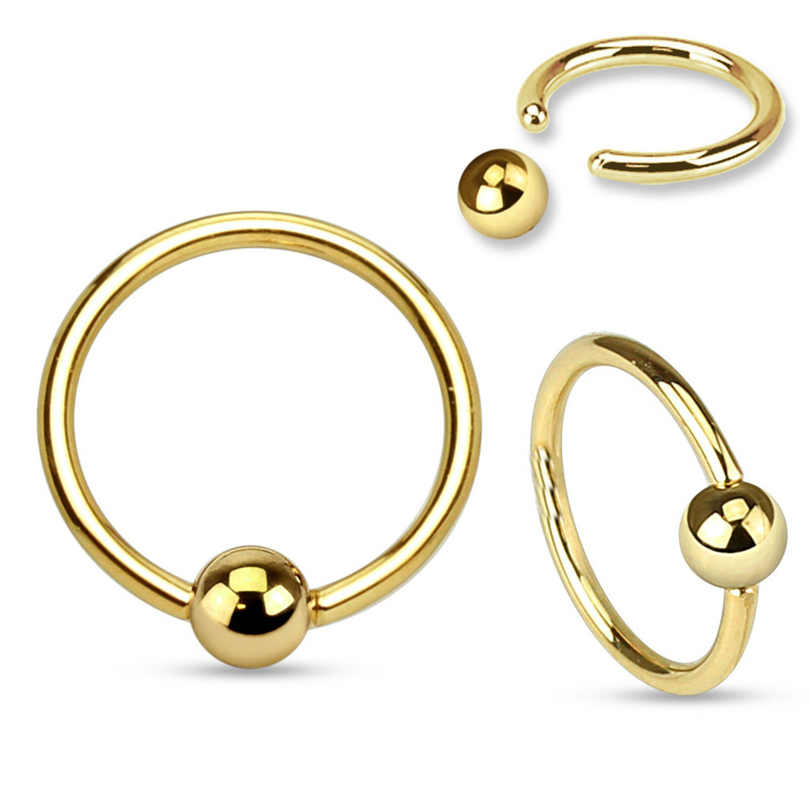 Captive Lip Ear Daith Ring 18 Gauge 3/8" Gold IP 3mm Ball