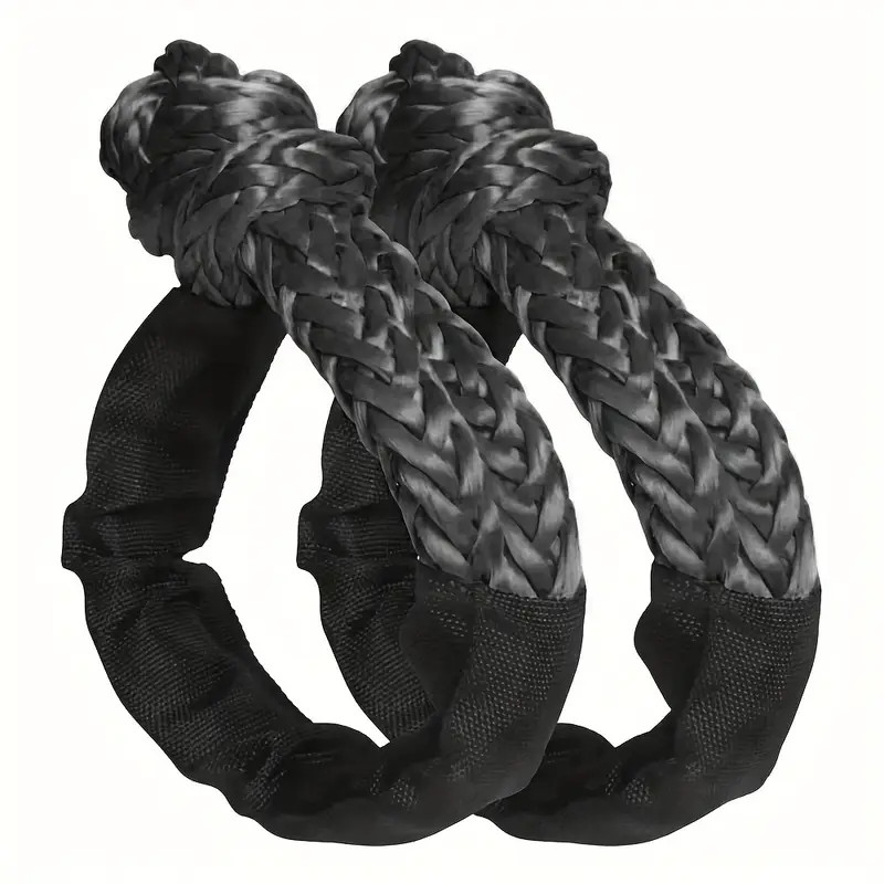 2Pcs 1/2" X 22" Soft Shackle Rope Synthetic Tow Recovery Strap 55000 Lbs Black