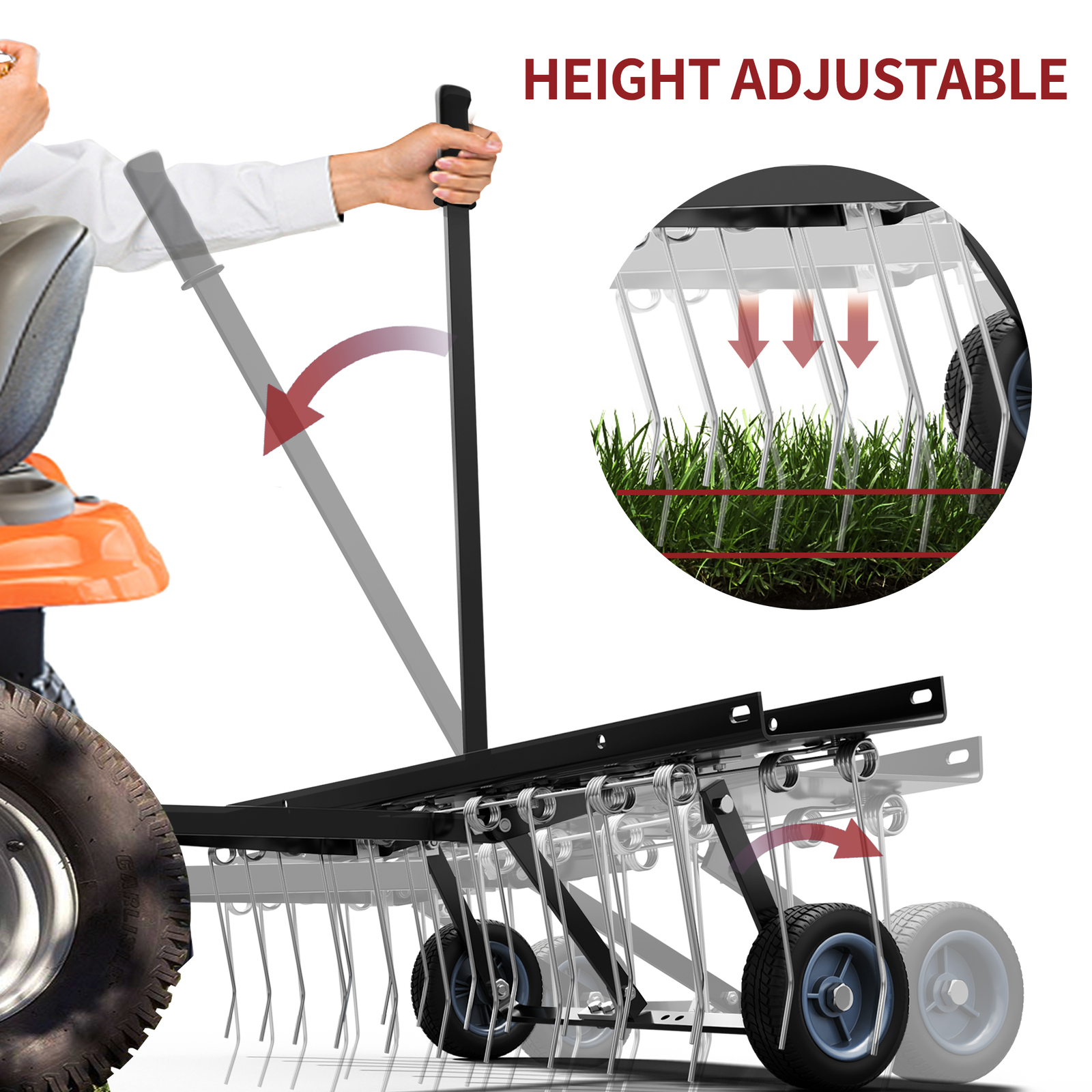 40" Dethatcher Tow Behind Lawn rake Sweeper W/ Transport Handle Rust-proof Black