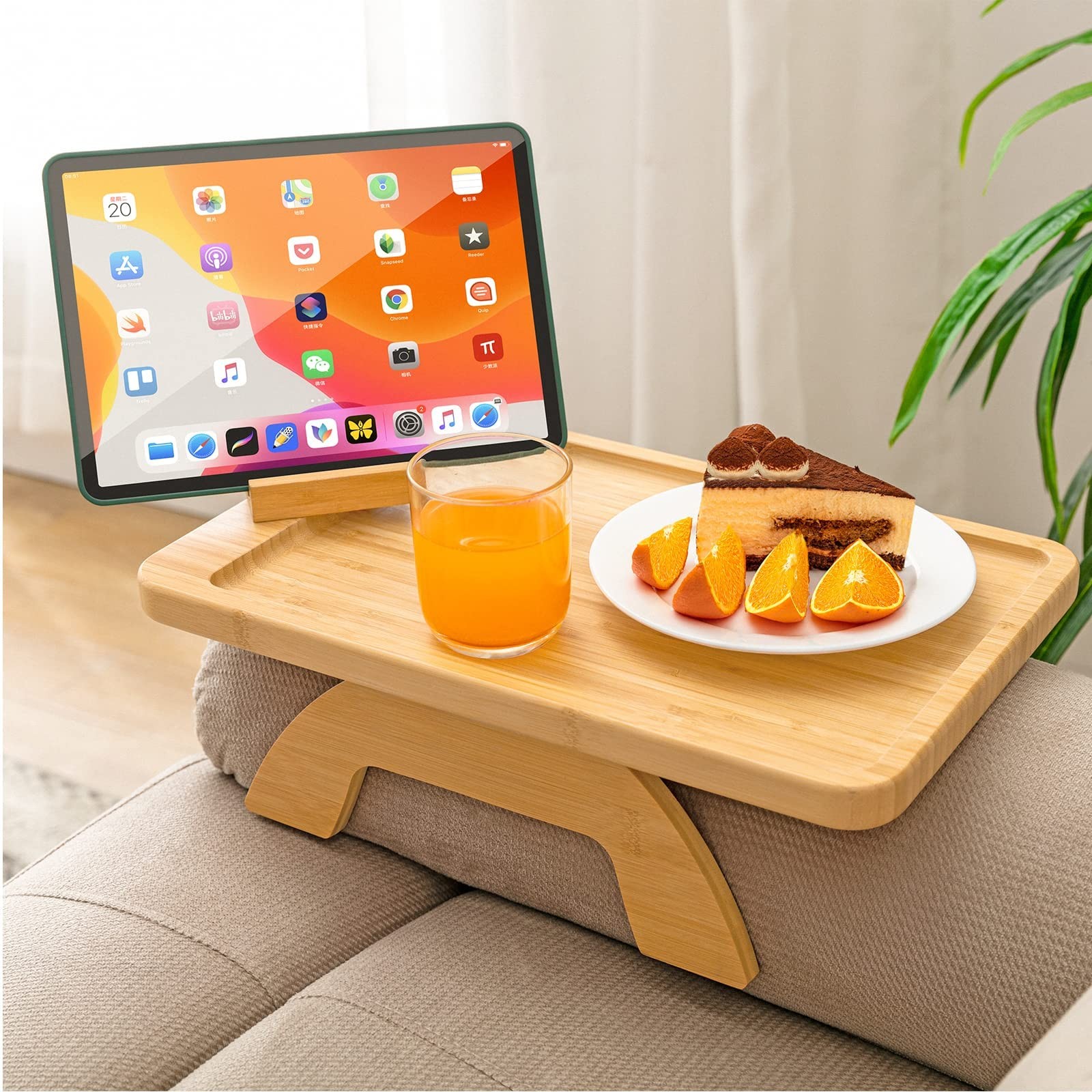 Couch Arm Tray,Bamboo Sofa Clip on Side Table,Foldable Couch Armrest Table wi...