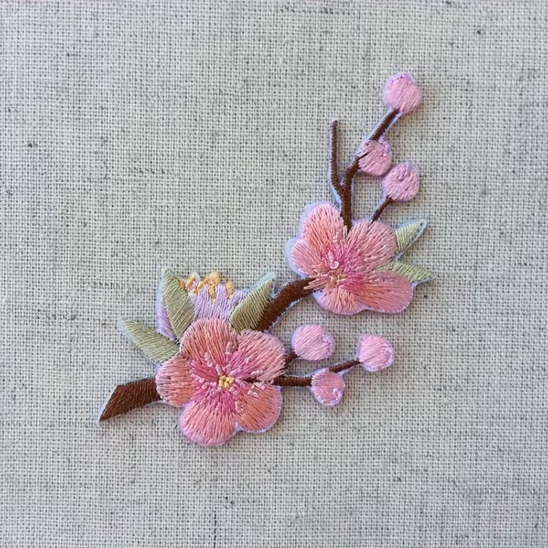 Flower Embroidered Iron-On patch 3 x 1+1/4 inch FREE SHIPPING