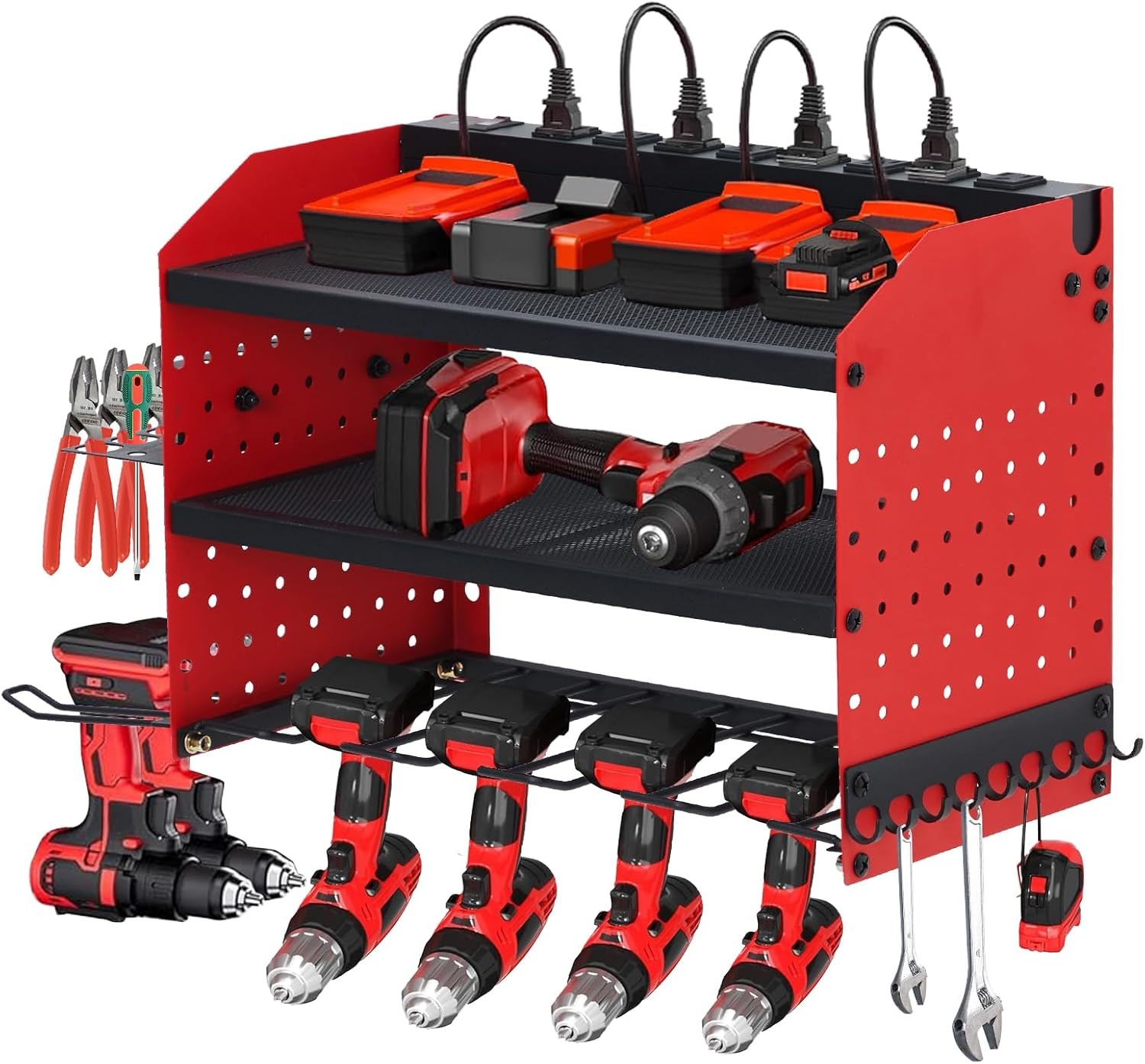 4 Drill Power Tool Organizer Wall Mount Garage Storage Rack 3-Layer Drill Holder