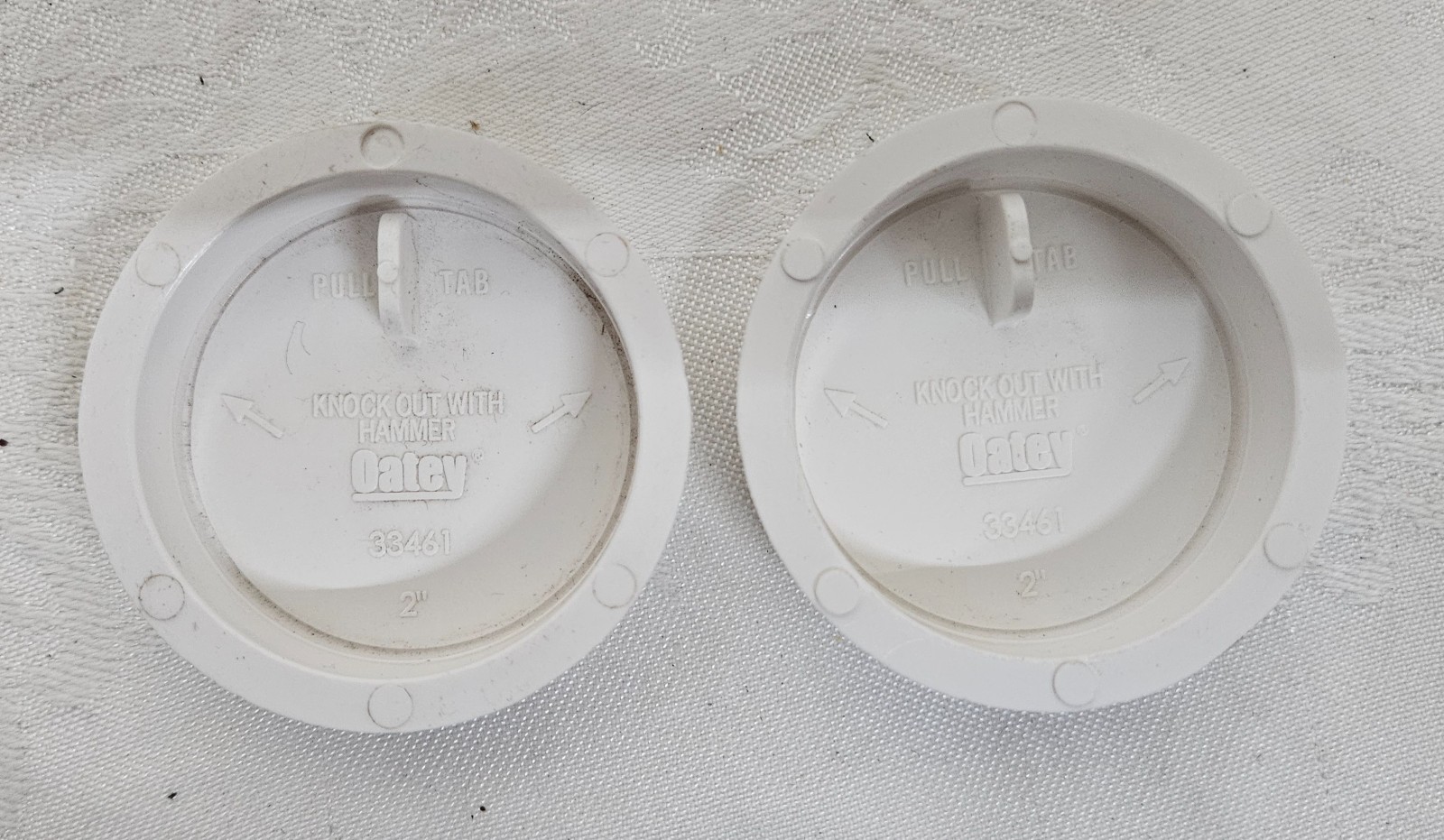 PAIR Oatey 33461 Knock-Out 2" Test Cap w Barcode 2 in Connection ABS White