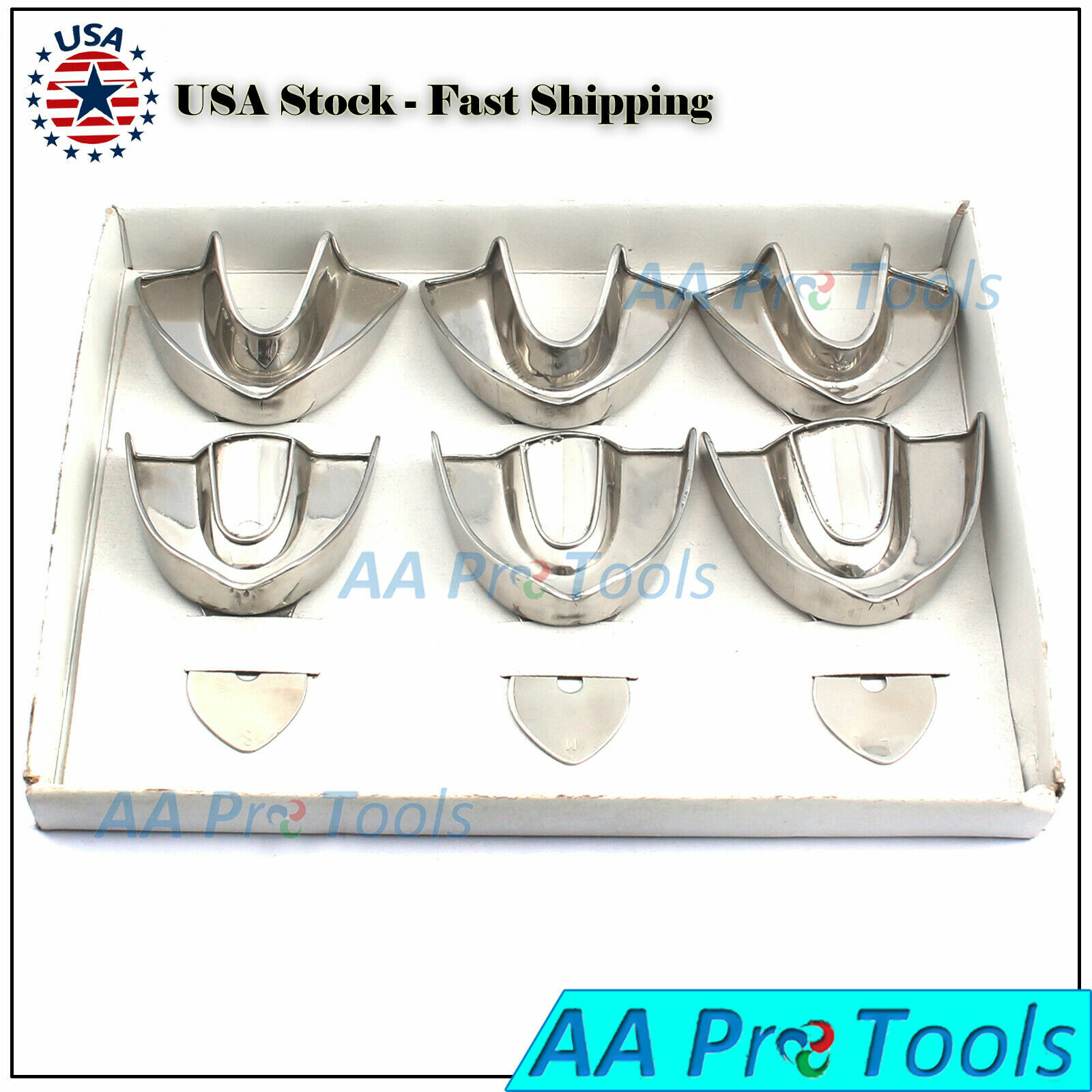 6 Pcs/Box Autoclavable Stainless Steel Dental Impression Trays Solid S/M/L