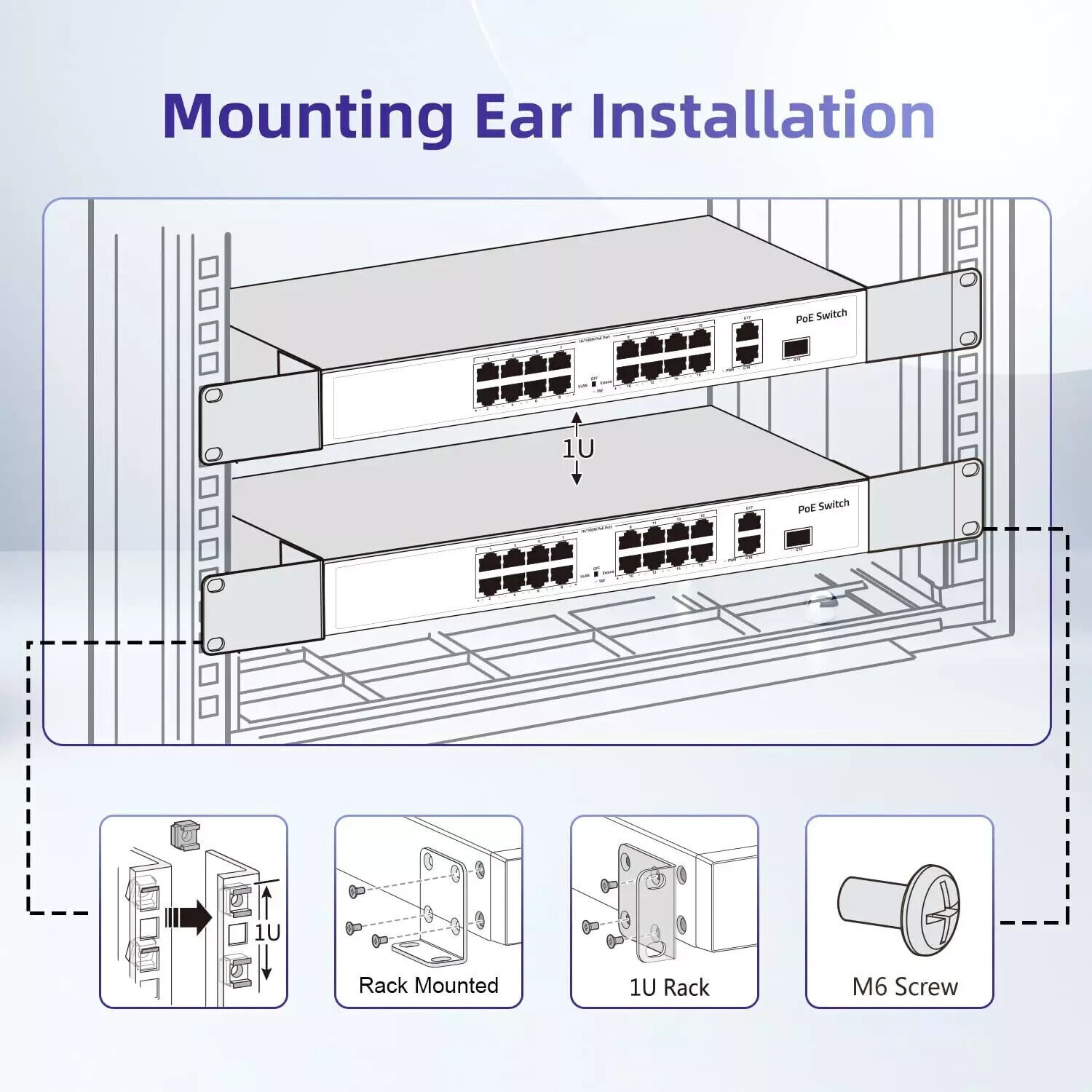 Rack Mount Kit 1U Rack Ears for NETGEAR, MS510TX, SRX5308, XS505M, XS508M,FS526T