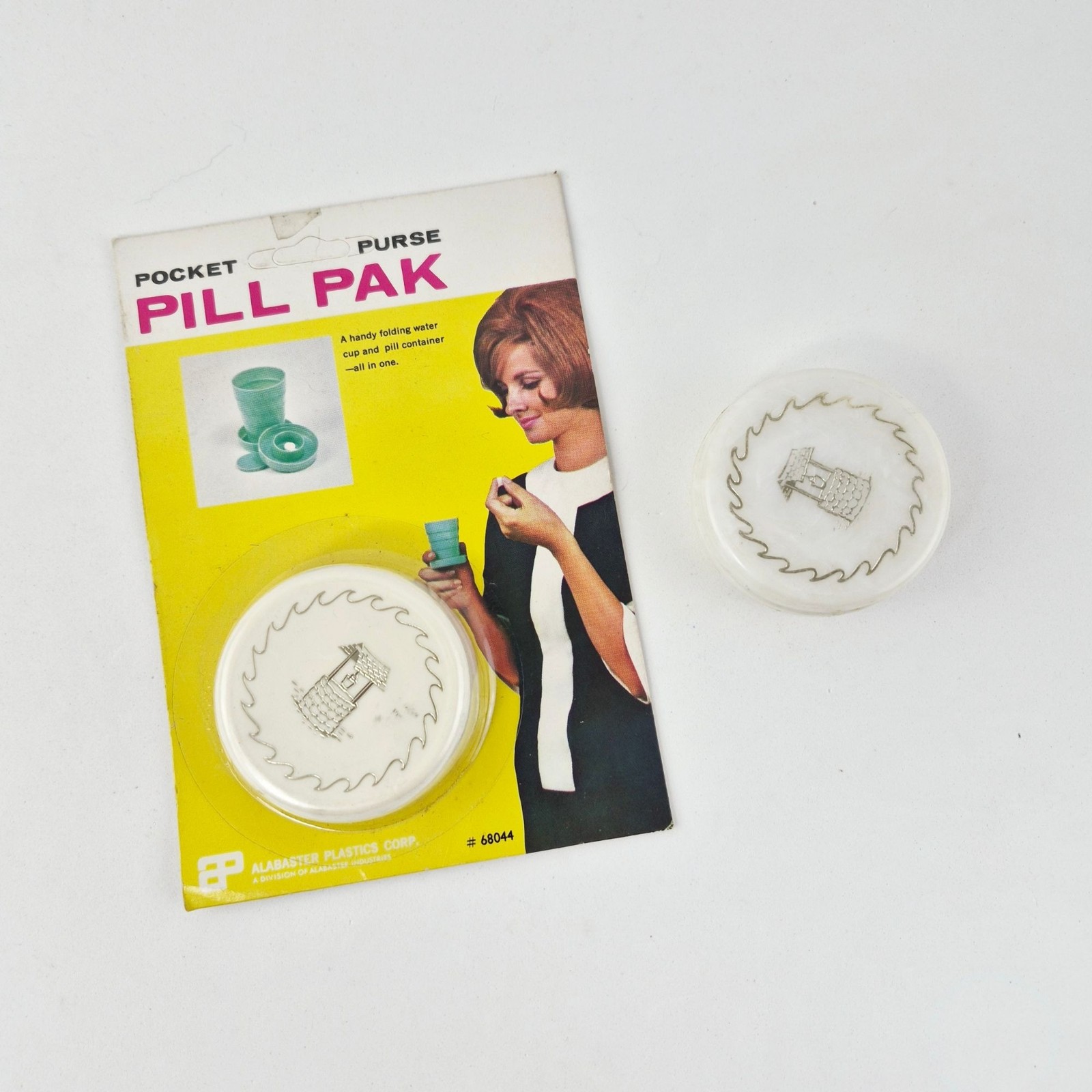 2 Vintage Pocket Purse Pill Pak Collapsible Travel Cup Pill Container 1950s/60s