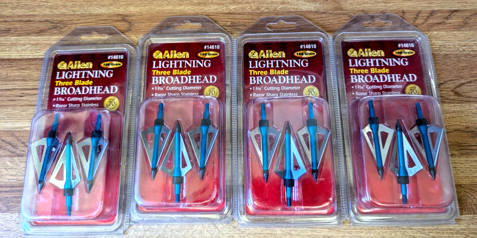 (4) Packs Allen LIGHTNING 3 Blade Broadhead Fixed 100GR 1-3/16” Archery #14610