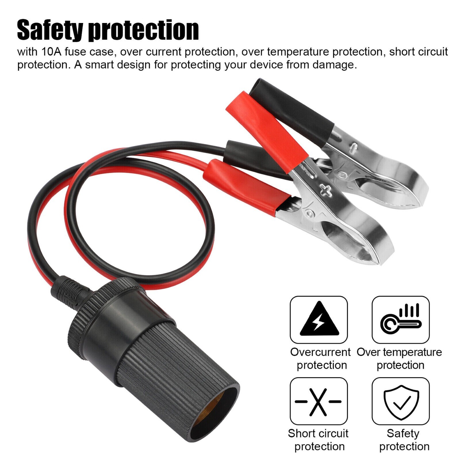 2PCS 12V Clip Cigarette Lighter Socket Car Battery Power Extension Adapter 50A