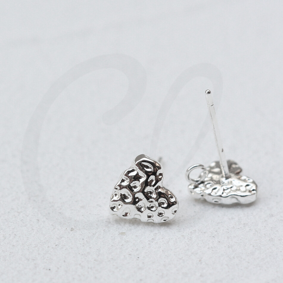 One Pair Plated Brass Earring Post with Sterling Silver Pin-Textured (4547C)