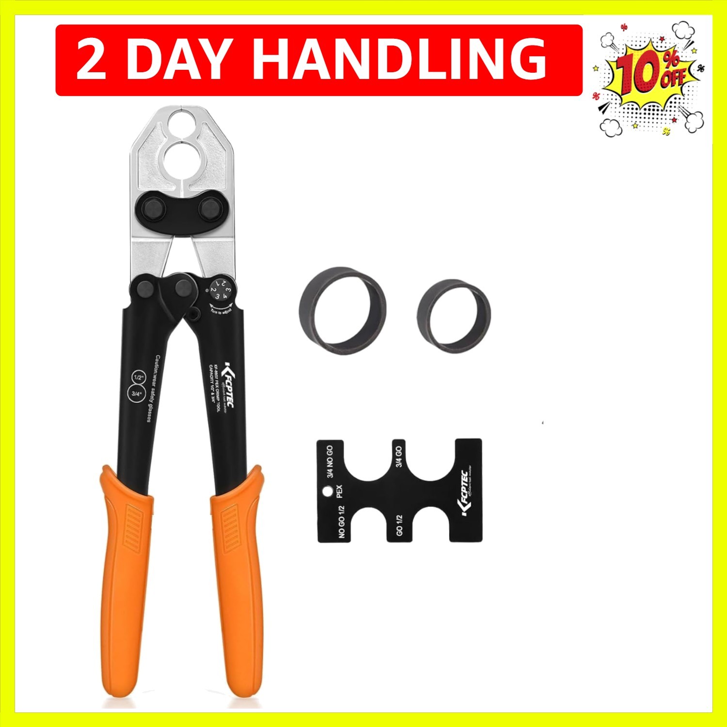 PEX Clamp Tool Kit, 1/2" & 3/4" PEX Crimping Tool with Go/No-Go Gauge, ASTM F...
