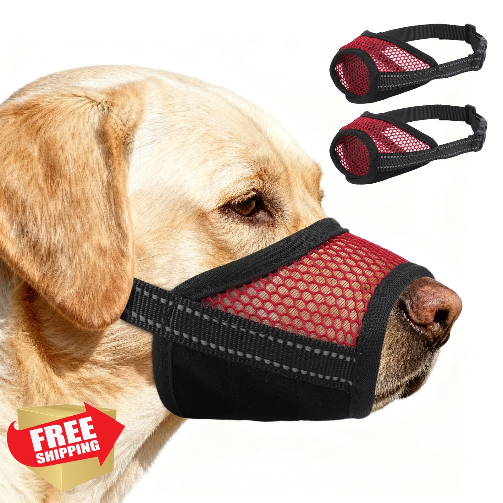PURRLIA Red L Dog Muzzle Breathable Adjustable Anti Bark Bite