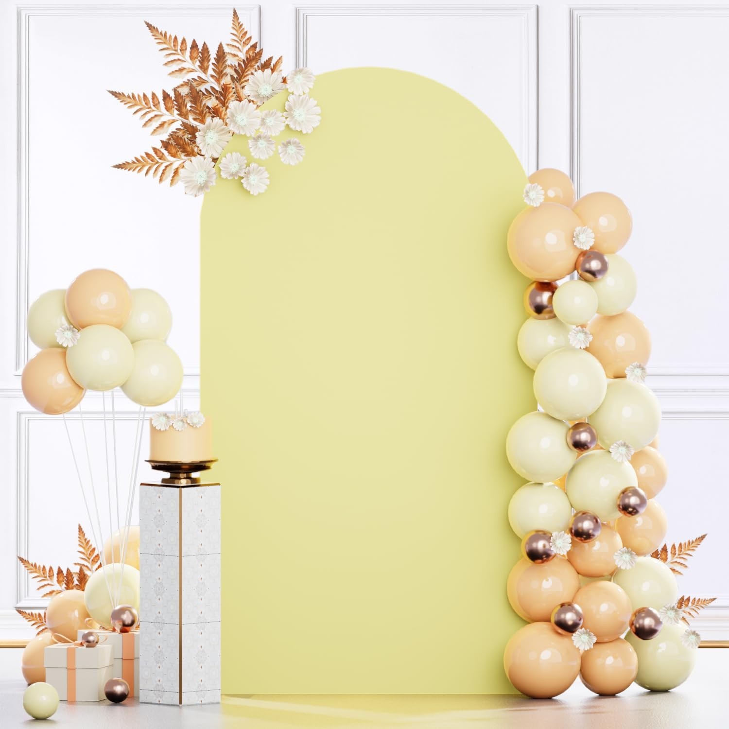 MODFUNS Light Yellow Arch Cover 7.2ft Spandex Arch Backdrop Cover Fitted Arch